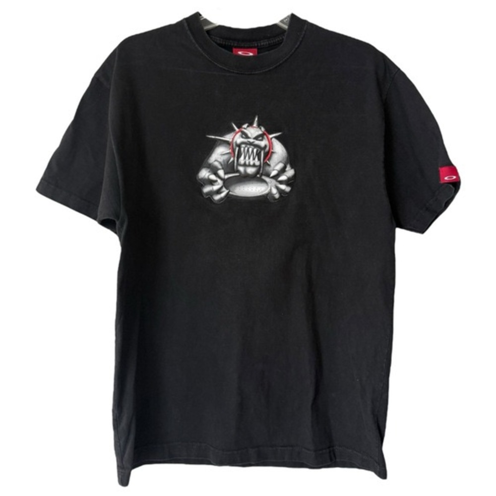Vintage OAKLEY Monster Dog T Shirt Size Large Black 3D Graphic Y2K 00s 90s